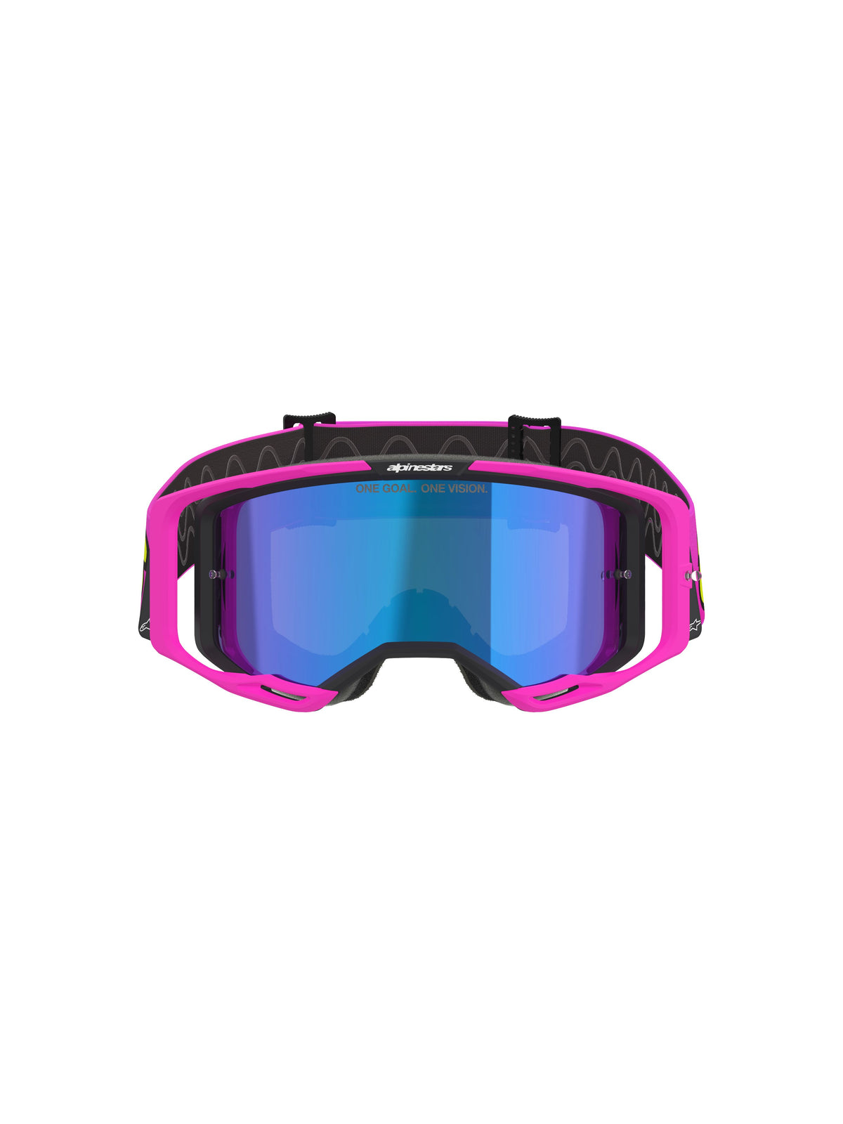 Brýle Alpinestars Vision 8 Vista růžová fluo/žlutá fluo/zelená, zrcadlové modré plexi