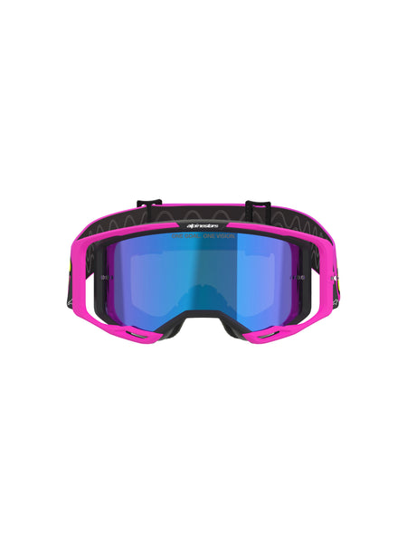 Brýle Alpinestars Vision 8 Vista růžová fluo/žlutá fluo/zelená, zrcadlové modré plexi