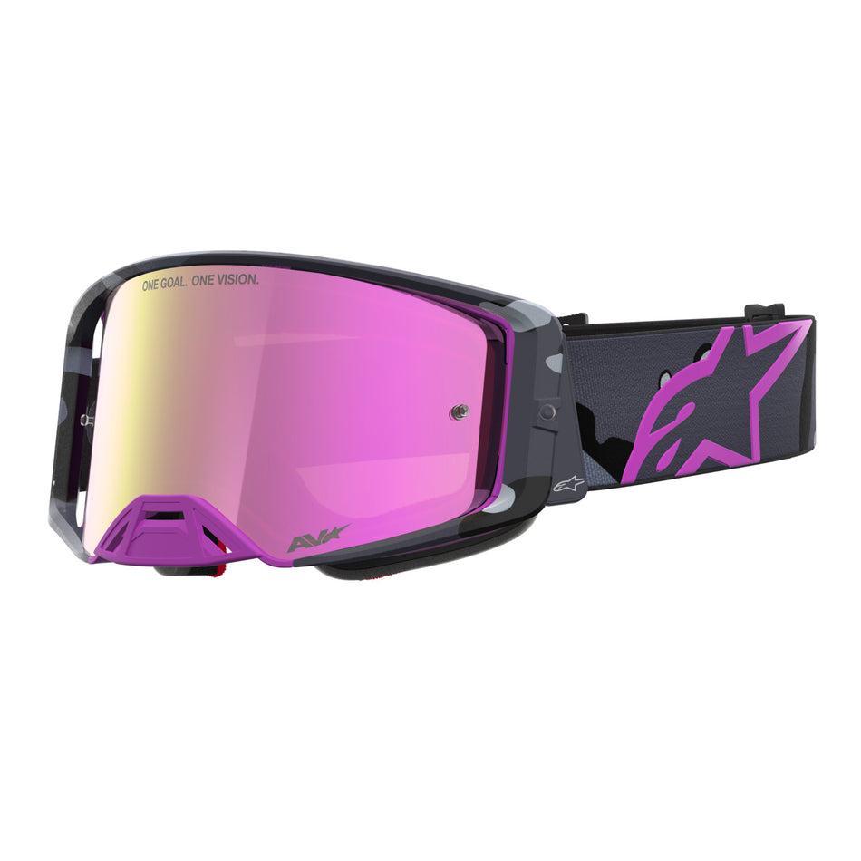 Brýle Alpinestars Supertech limitované edice Lone fialová camo, zrcadlové růžové plexi