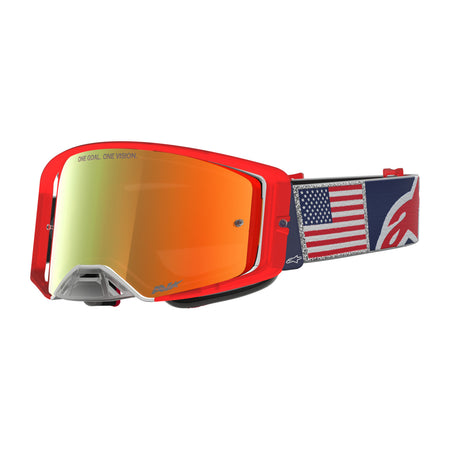 Brýle Alpinestars Supertech limitované edice Fiftyfold modrá/červená/bílá, zrcadlové červené plexi