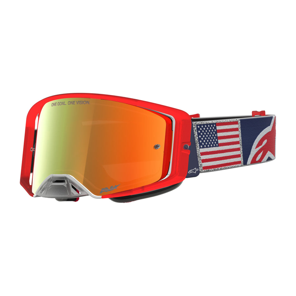 Brýle Alpinestars Supertech limitované edice Fiftyfold modrá/červená/bílá, zrcadlové červené plexi