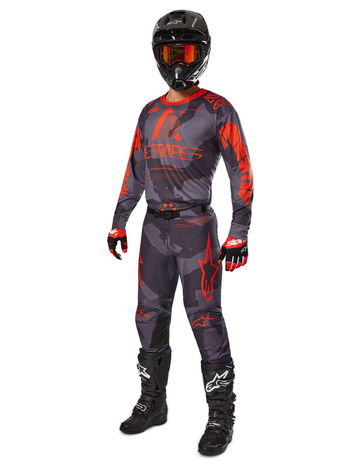 Dres Alpinestars Racer Hollow šedá camo/oranžová fluo
