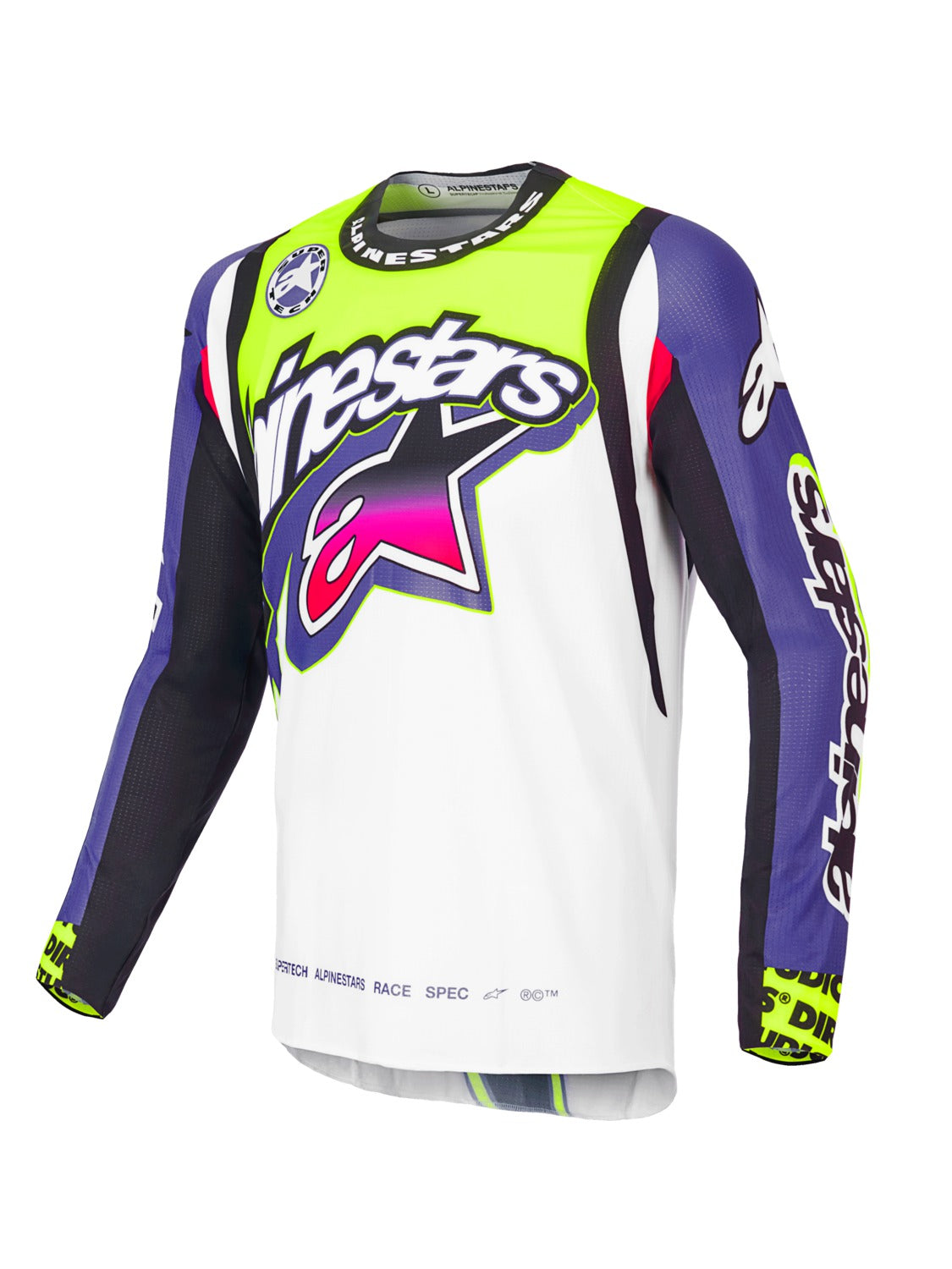Dres Alpinestars Supertech SX limitovaná edice Dirt Studios bílá/fialová/růžová/žlutá fluo