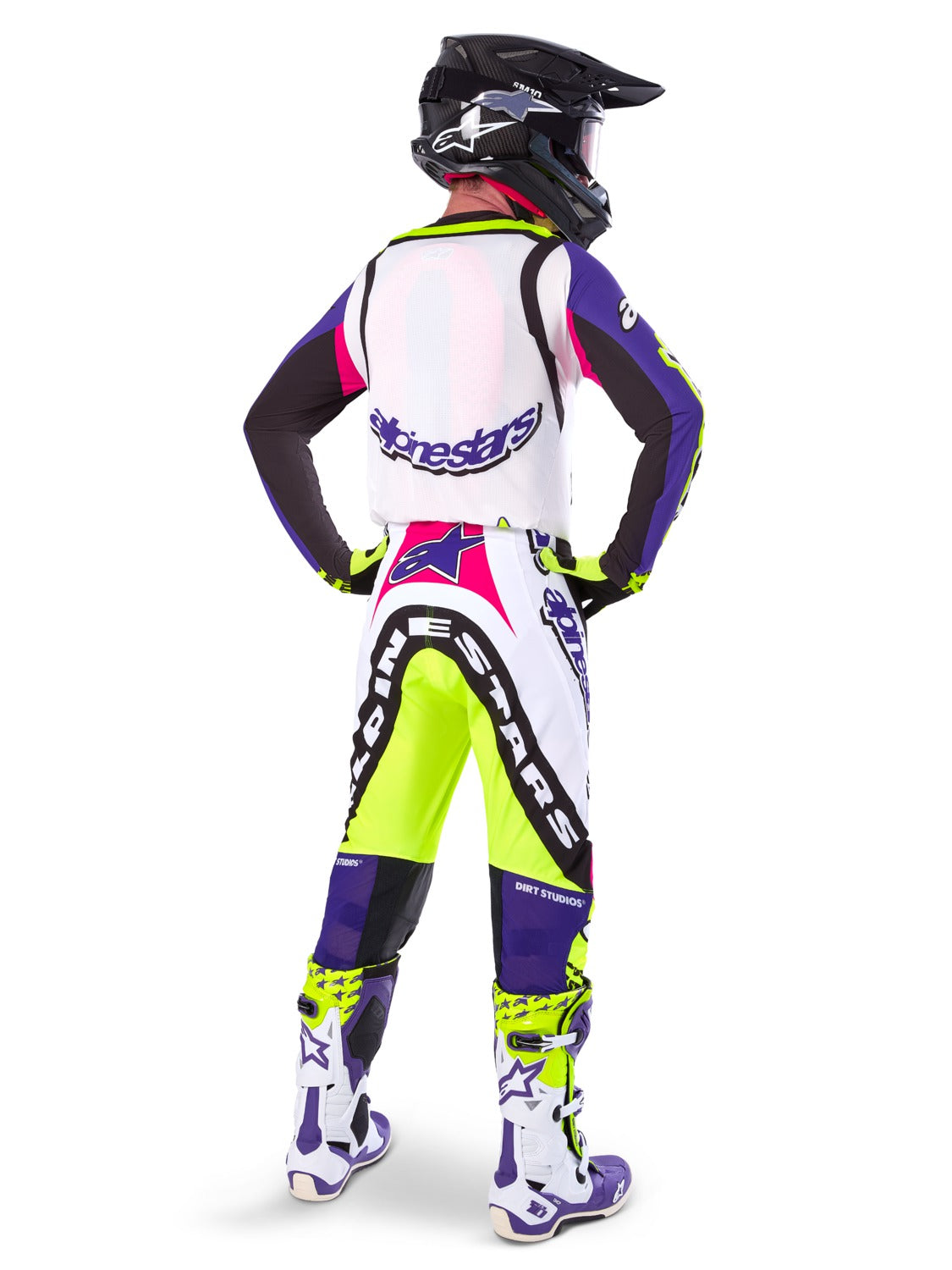 Dres Alpinestars Supertech SX limitovaná edice Dirt Studios bílá/fialová/růžová/žlutá fluo