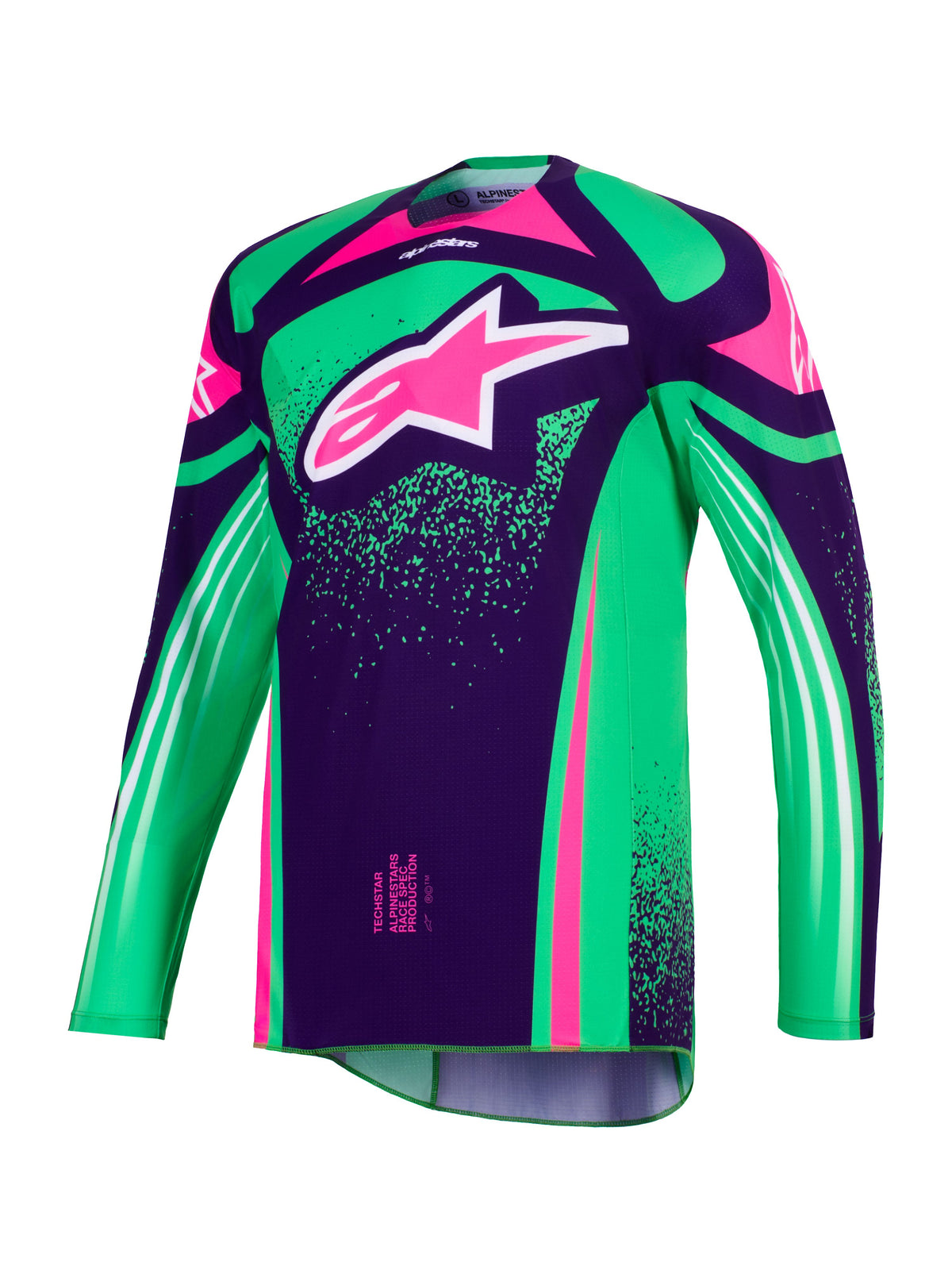 Dres Alpinestars Techstar Nomur tmavě fialová/zelená/růžová fluo