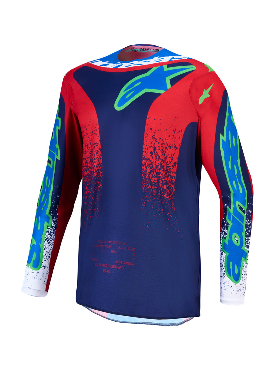 Dres Alpinestars Fluid Drag tmavě modrá/červená/zelená/bílá