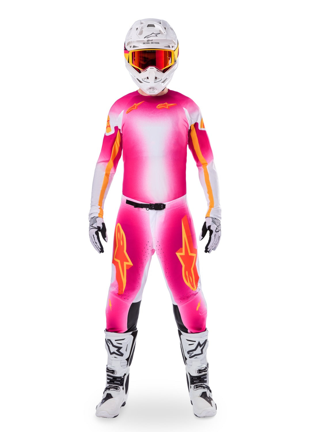 Kalhoty Alpinestars Supertech limitovaná edice MIG růžová fluo/bílá/oranžová