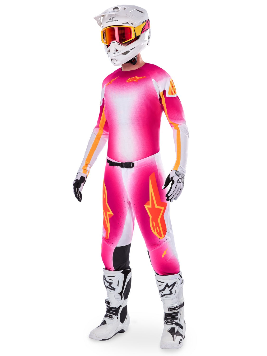 Kalhoty Alpinestars Supertech limitovaná edice MIG růžová fluo/bílá/oranžová