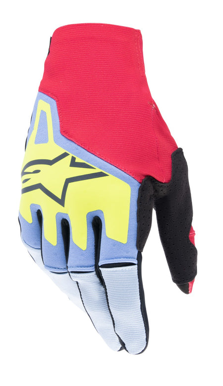 Rukavice Alpinestars Techstar světle modrá/červená/žlutá fluo/černá