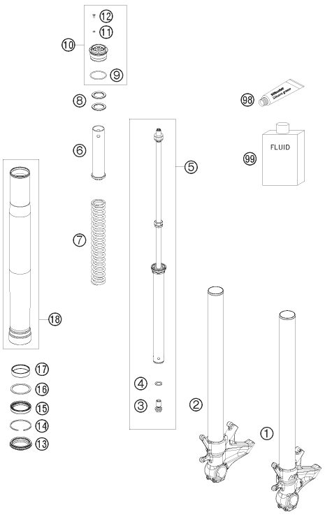 Náhled schématu FRONT FORK DISASSEMBLED