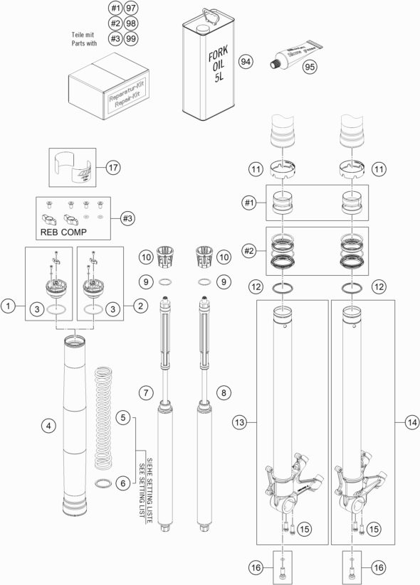 Náhled schématu FRONT FORK DISASSEMBLED