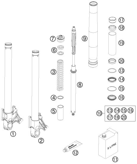 Náhled schématu FRONT FORK DISASSEMBLED