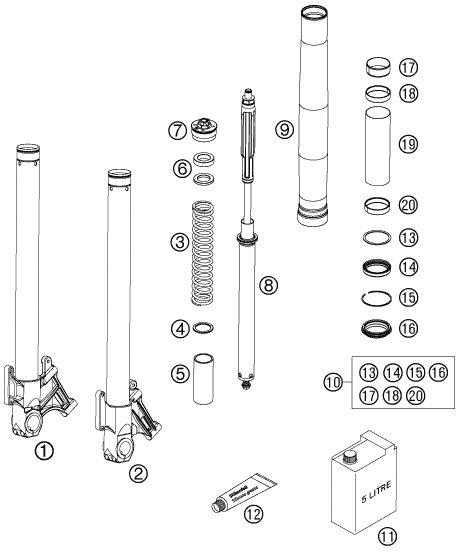Náhled schématu FRONT FORK DISASSEMBLED