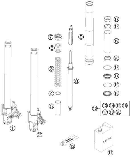Náhled schématu FRONT FORK DISASSEMBLED
