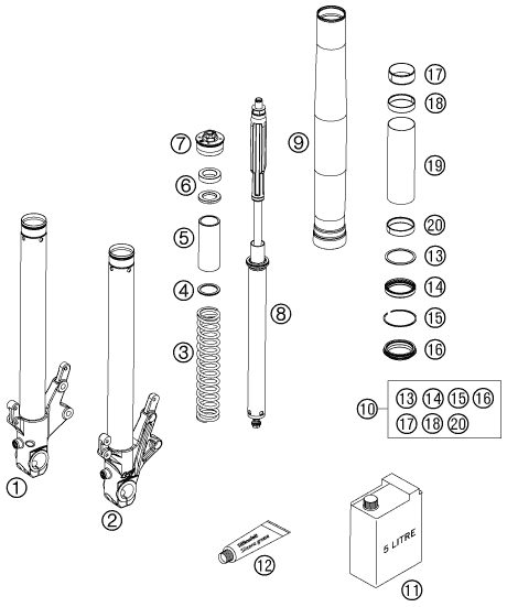 Náhled schématu FRONT FORK DISASSEMBLED