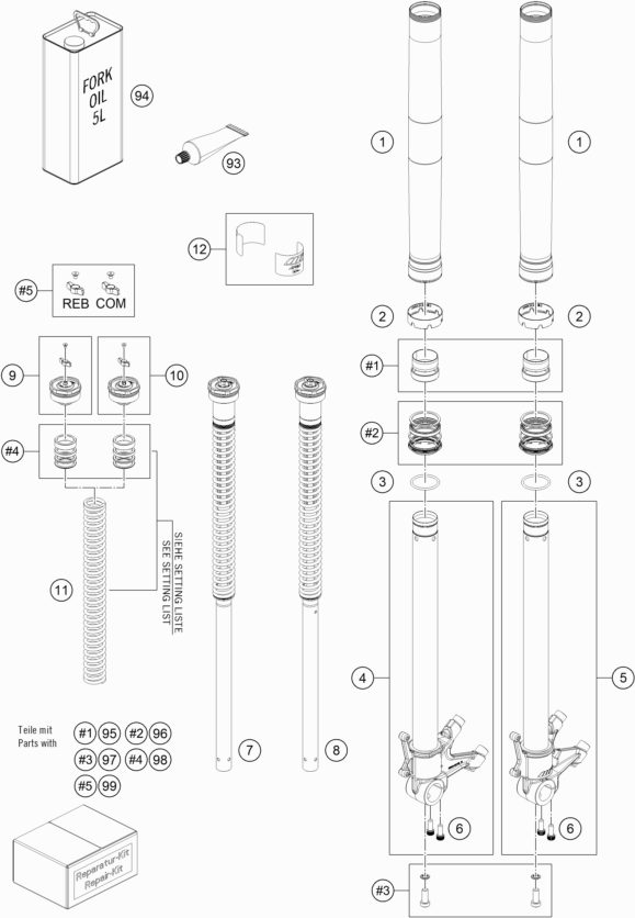 Náhled schématu FRONT FORK DISASSEMBLED