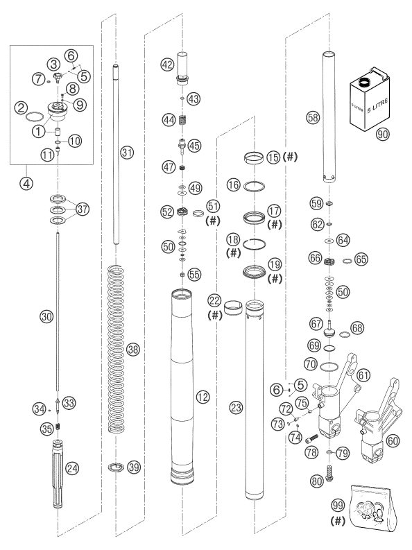 Náhled schématu FRONT FORK DISASSEMBLED