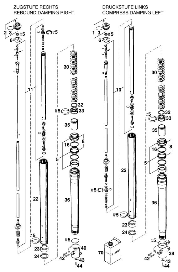 Náhled schématu FRONT FORK DISASSEMBLED