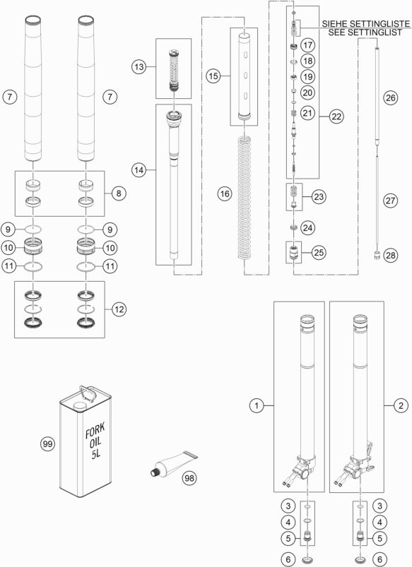Náhled schématu FRONT FORK DISASSEMBLED