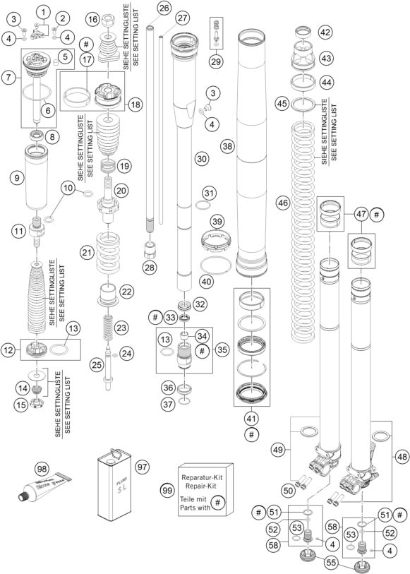 Náhled schématu FRONT FORK DISASSEMBLED