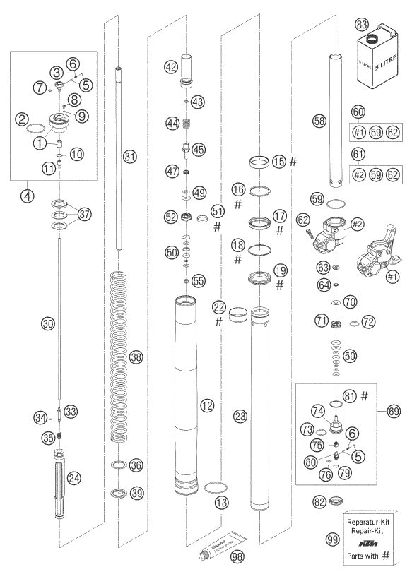 Náhled schématu FRONT FORK DISASSEMBLED
