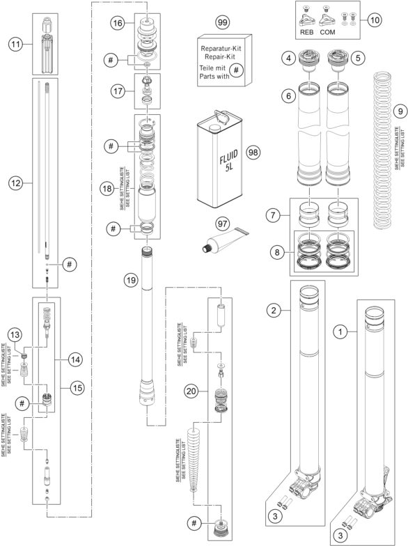 Náhled schématu FRONT FORK DISASSEMBLED