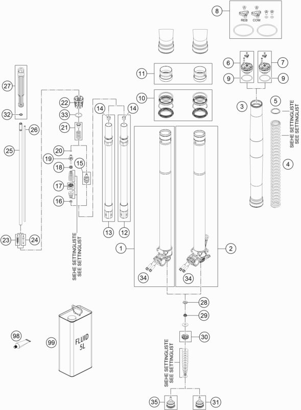 Náhled schématu FRONT FORK DISASSEMBLED