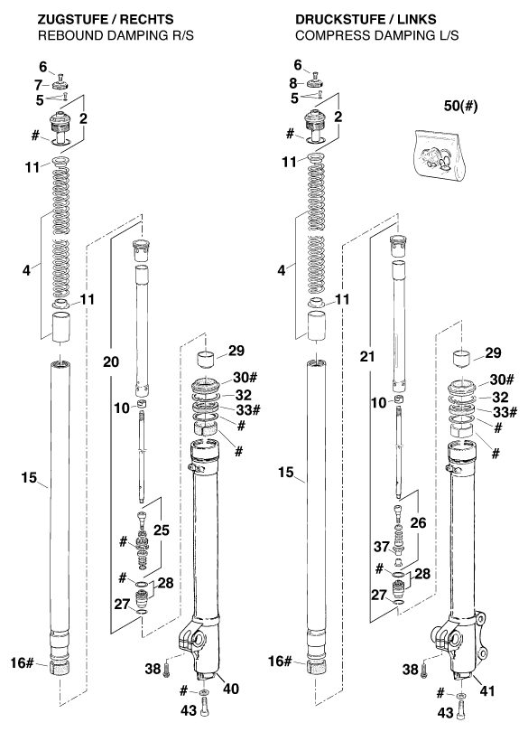 Náhled schématu FRONT FORK DISASSEMBLED