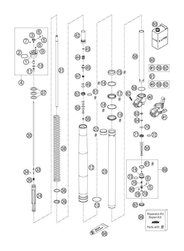 Náhled schématu FRONT FORK DISASSEMBLED