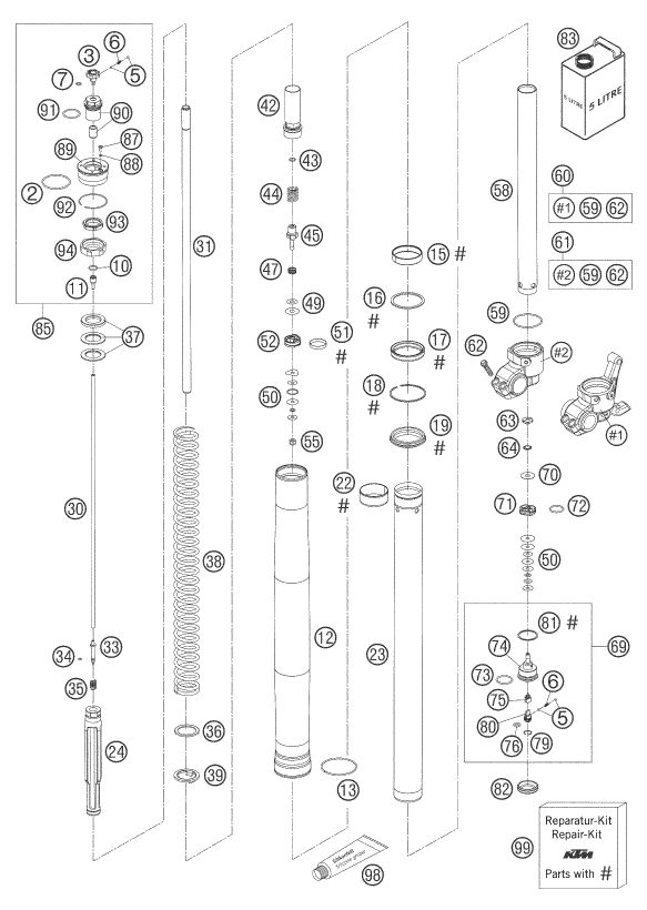 Náhled schématu FRONT FORK DISASSEMBLED