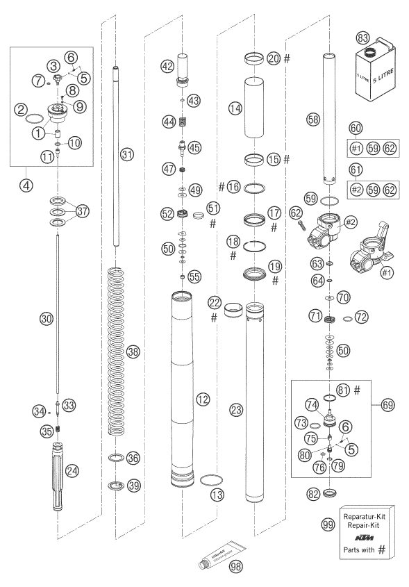 Náhled schématu FRONT FORK DISASSEMBLED