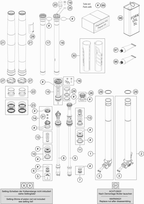 Náhled schématu FRONT FORK DISASSEMBLED