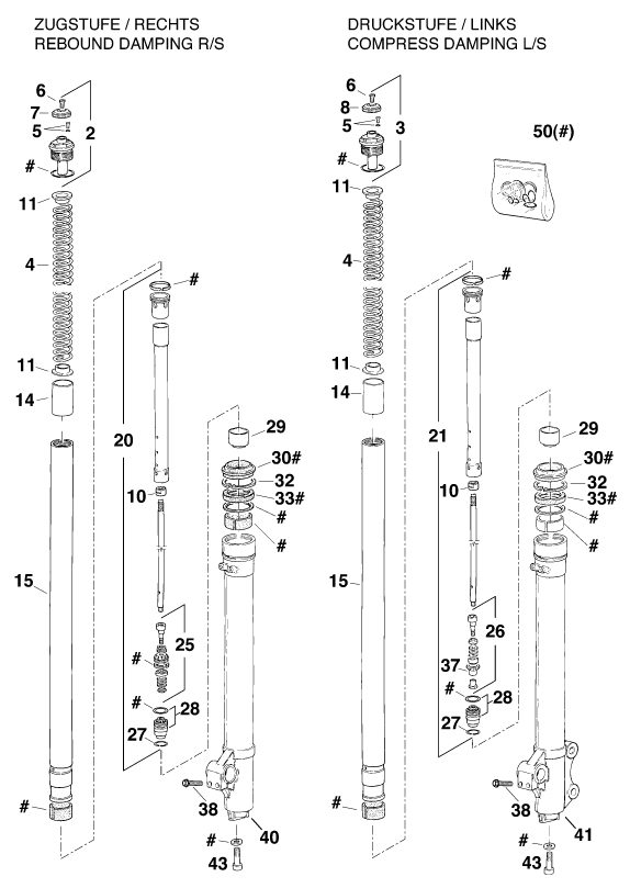 Náhled schématu FRONT FORK DISASSEMBLED
