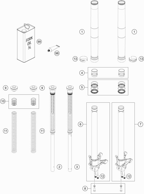 Náhled schématu FRONT FORK DISASSEMBLED