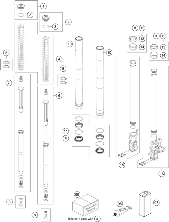 Náhled schématu FRONT FORK DISASSEMBLED