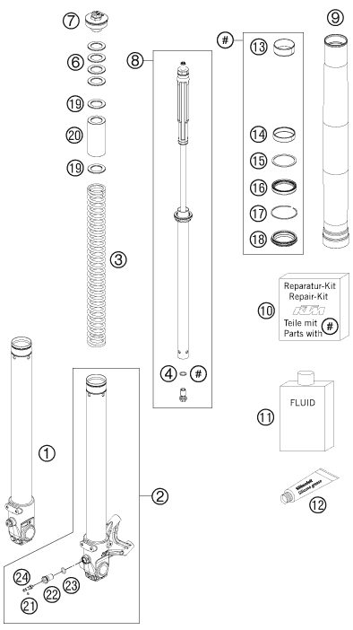 Náhled schématu FRONT FORK DISASSEMBLED