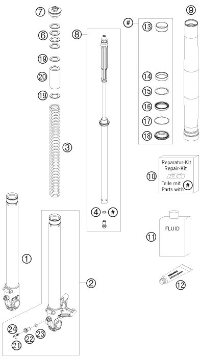 Náhled schématu FRONT FORK DISASSEMBLED