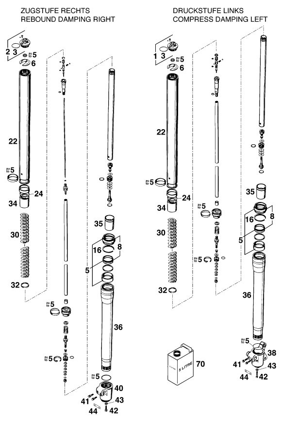 Náhled schématu FRONT FORK DISASSEMBLED