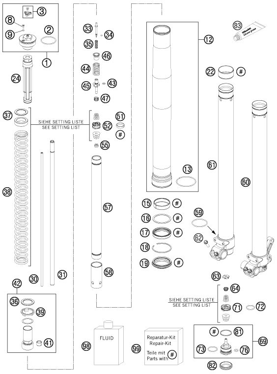 Náhled schématu FRONT FORK DISASSEMBLED