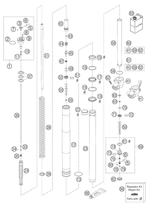 Náhled schématu FRONT FORK DISASSEMBLED