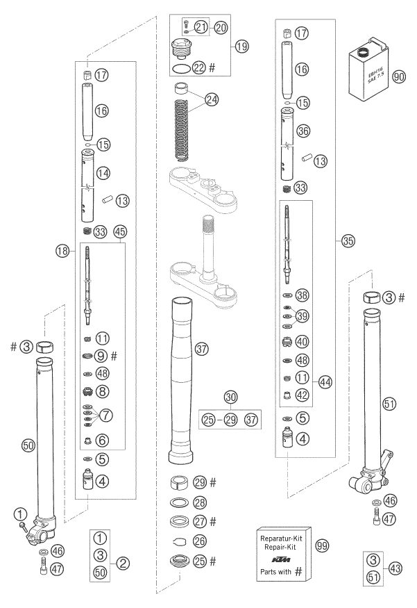 Náhled schématu FRONT FORK DISASSEMBLED