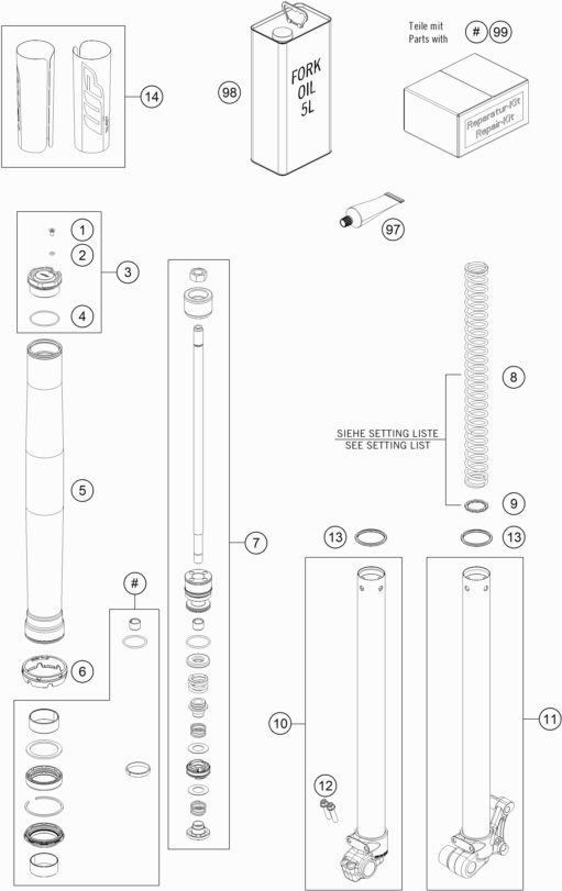 Náhled schématu FRONT FORK DISASSEMBLED