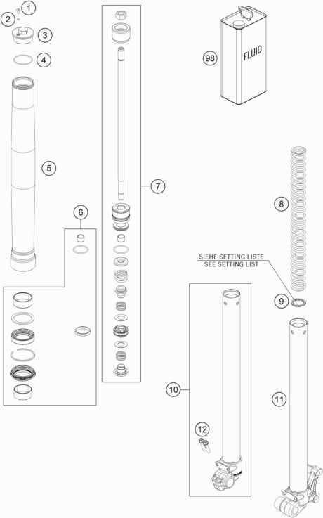 Náhled schématu FRONT FORK DISASSEMBLED