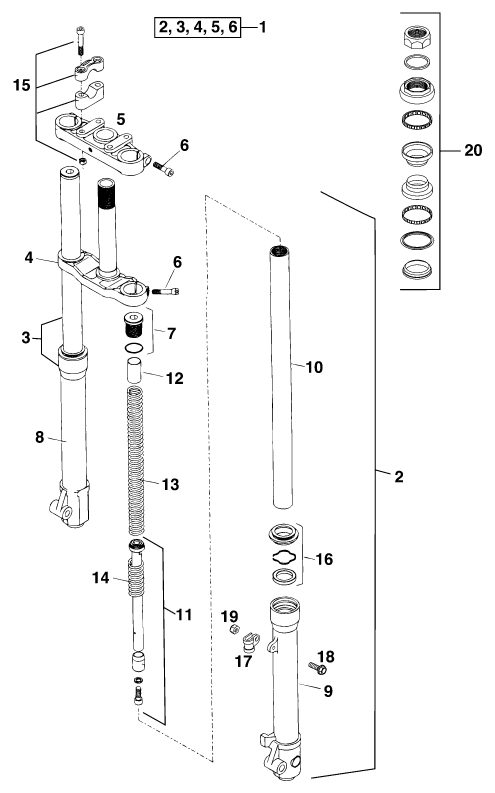 Náhled schématu FRONT FORK DISASSEMBLED