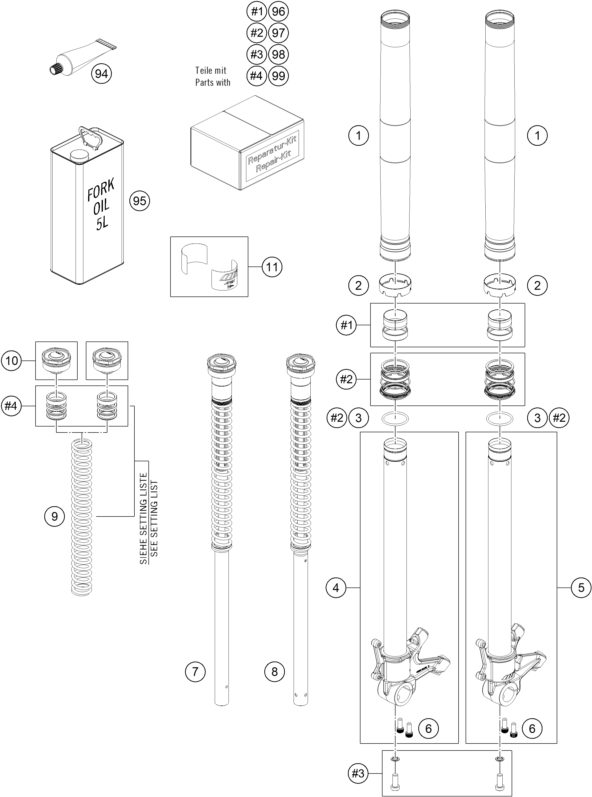 Náhled schématu FRONT FORK DISASSEMBLED