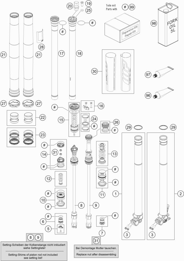 Náhled schématu FRONT FORK DISASSEMBLED