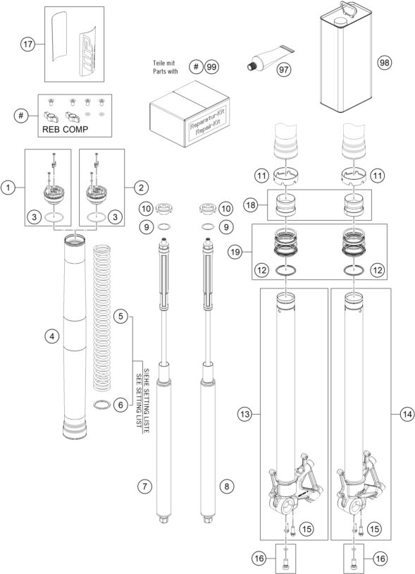 Náhled schématu FRONT FORK DISASSEMBLED