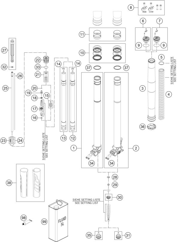 Náhled schématu FRONT FORK DISASSEMBLED