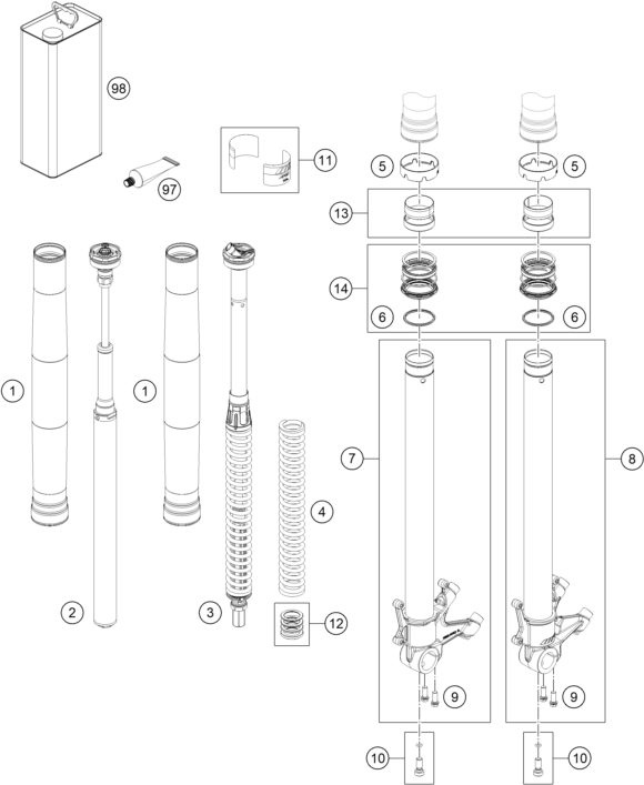 Náhled schématu FRONT FORK DISASSEMBLED