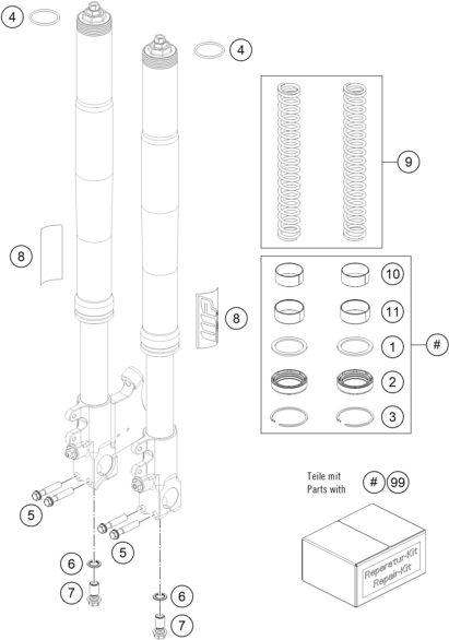 Náhled schématu FRONT FORK DISASSEMBLED